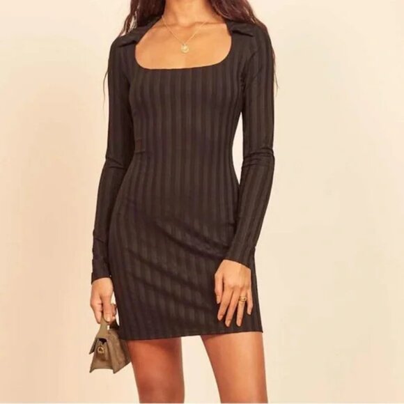REFORMATION Vittoria Rib Long Sleeve Knit Dress. SZ L - Picture 2 of 5